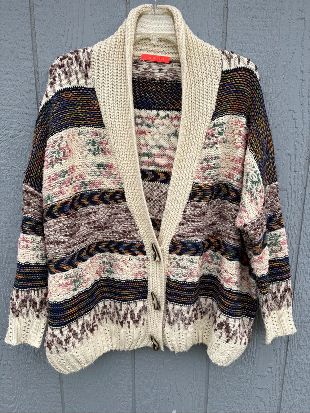 Lulumari Fair Isle Grandpa Indie Cardigan Cozy Warm Knit Lightweight Toggles LG?